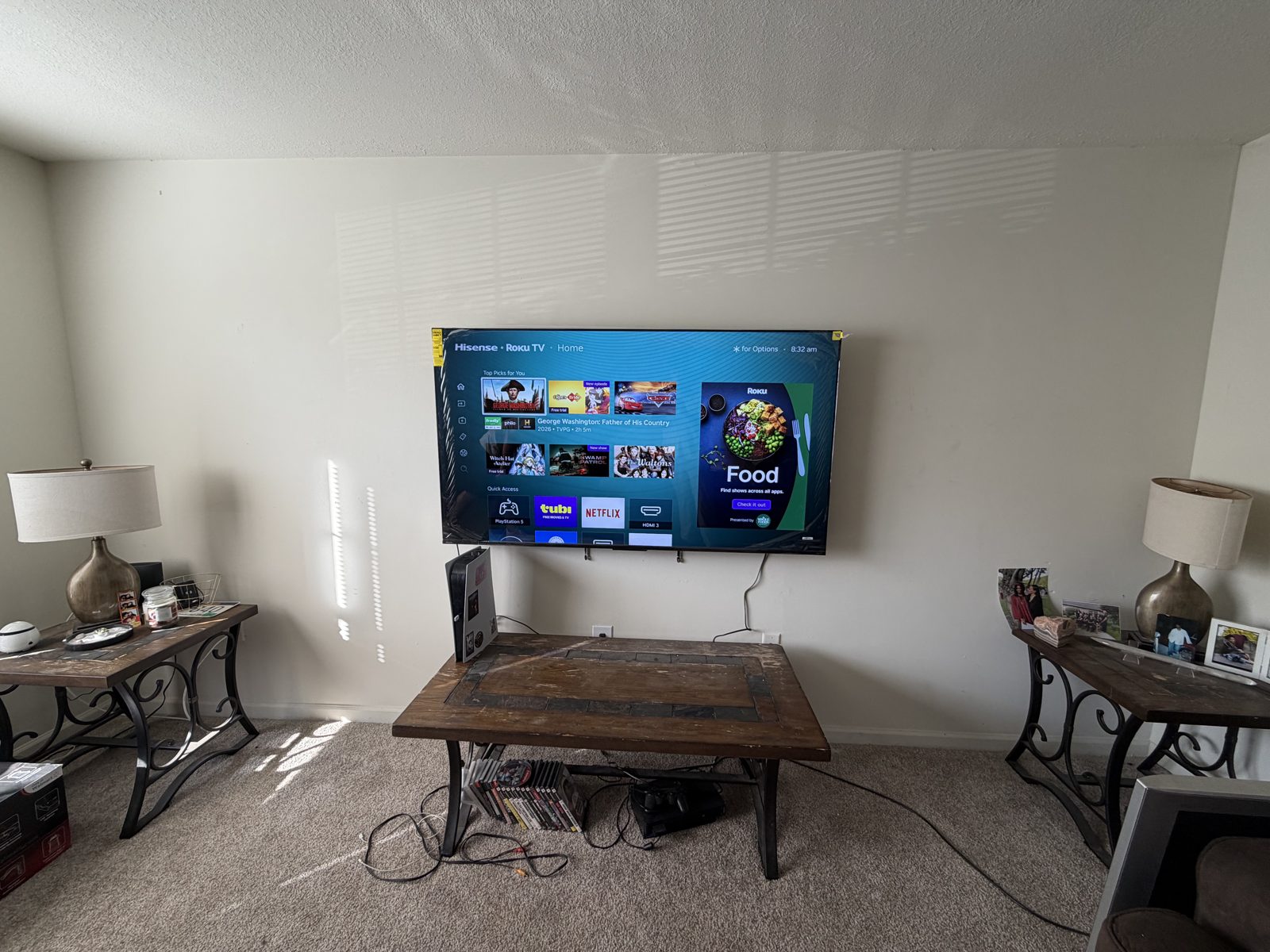 Professionally wall-mounted TV with a clean living room entertainment setup in the New River Valley