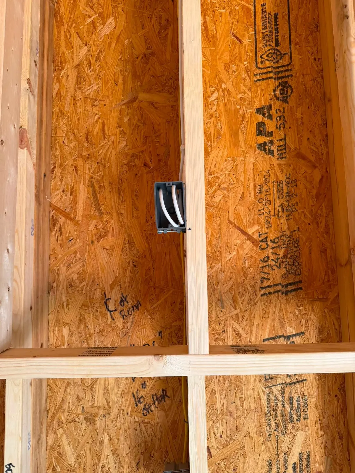 CAT6 structured cabling box mounted on framing before drywall in Rocky Mount VA