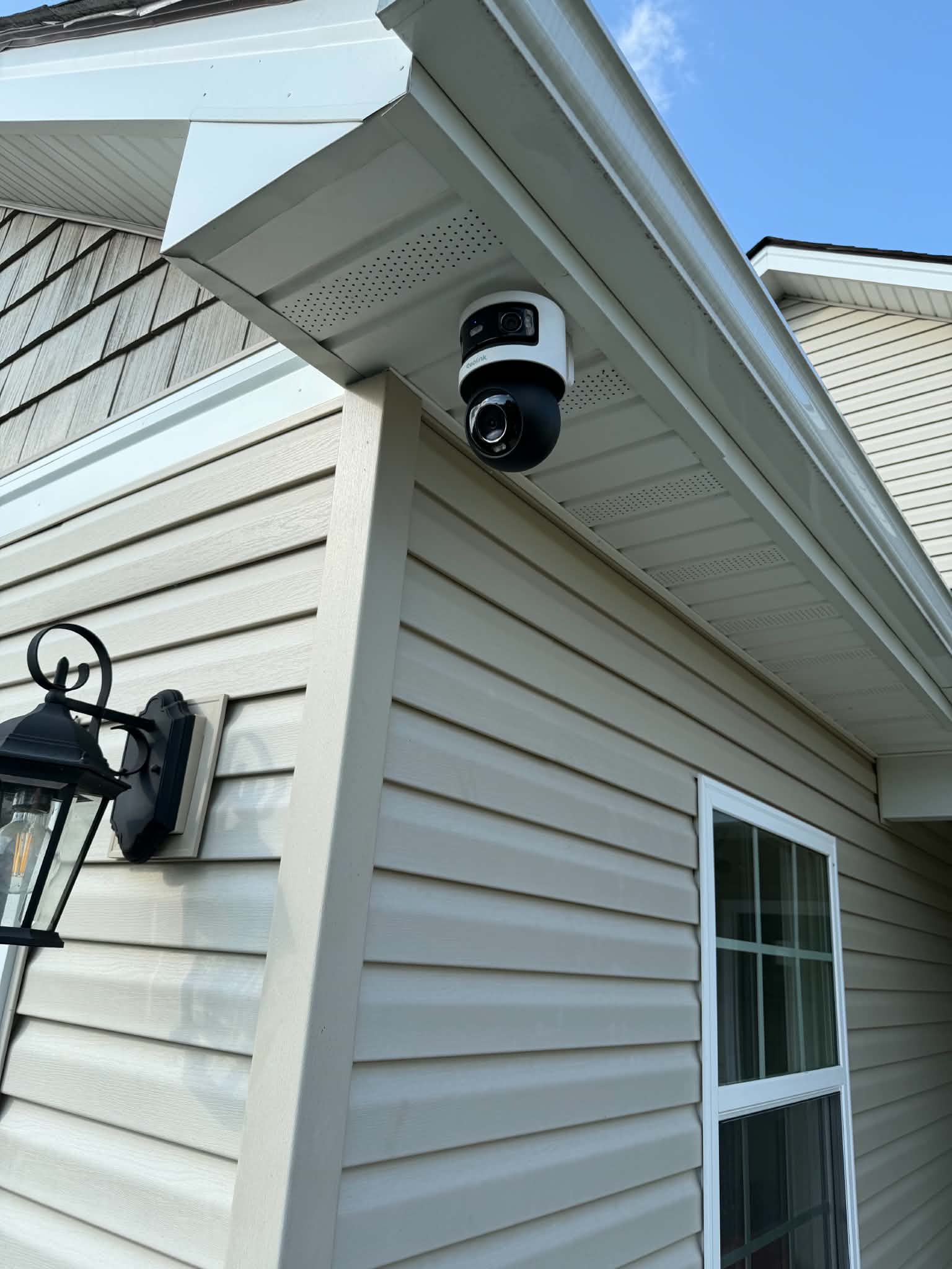 PTZ camera — corner eave mount